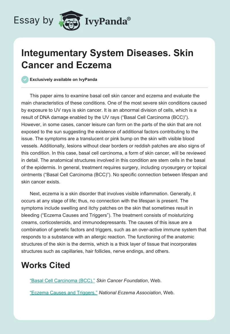 Integumentary System Diseases. Skin Cancer and Eczema. Page 1