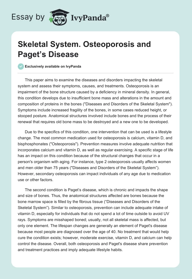 Skeletal System. Osteoporosis and Paget’s Disease. Page 1
