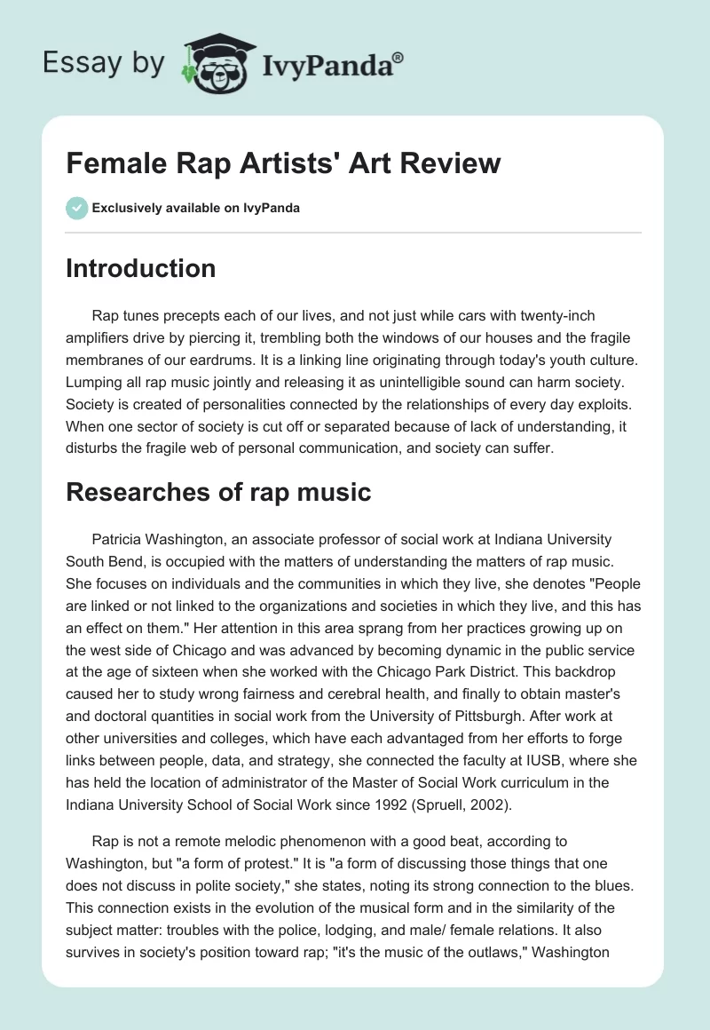 Female Rap Artists' Art Review. Page 1