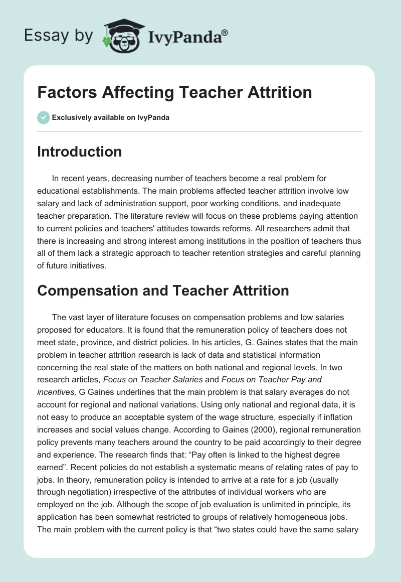 Factors Affecting Teacher Attrition. Page 1