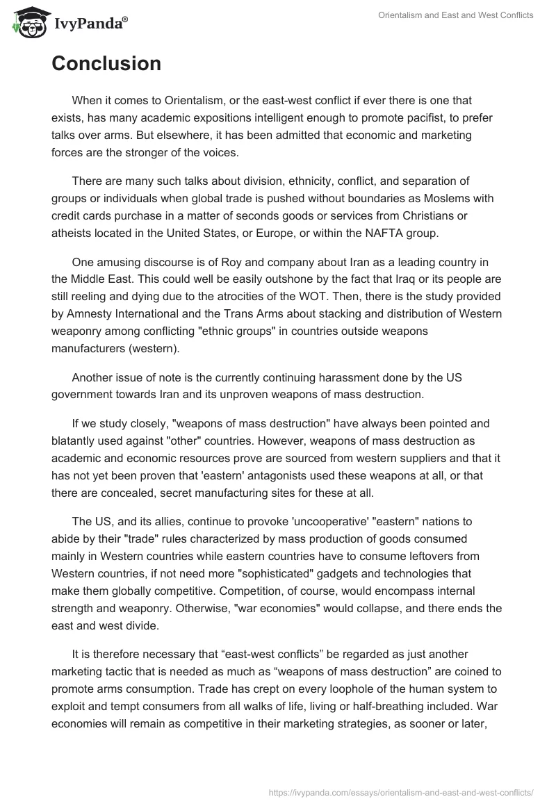 Orientalism and East and West Conflicts. Page 5