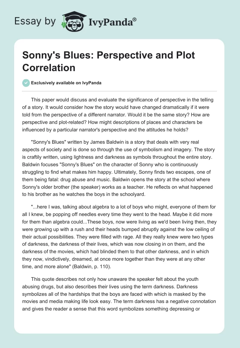 "Sonny's Blues": Perspective and Plot Correlation. Page 1