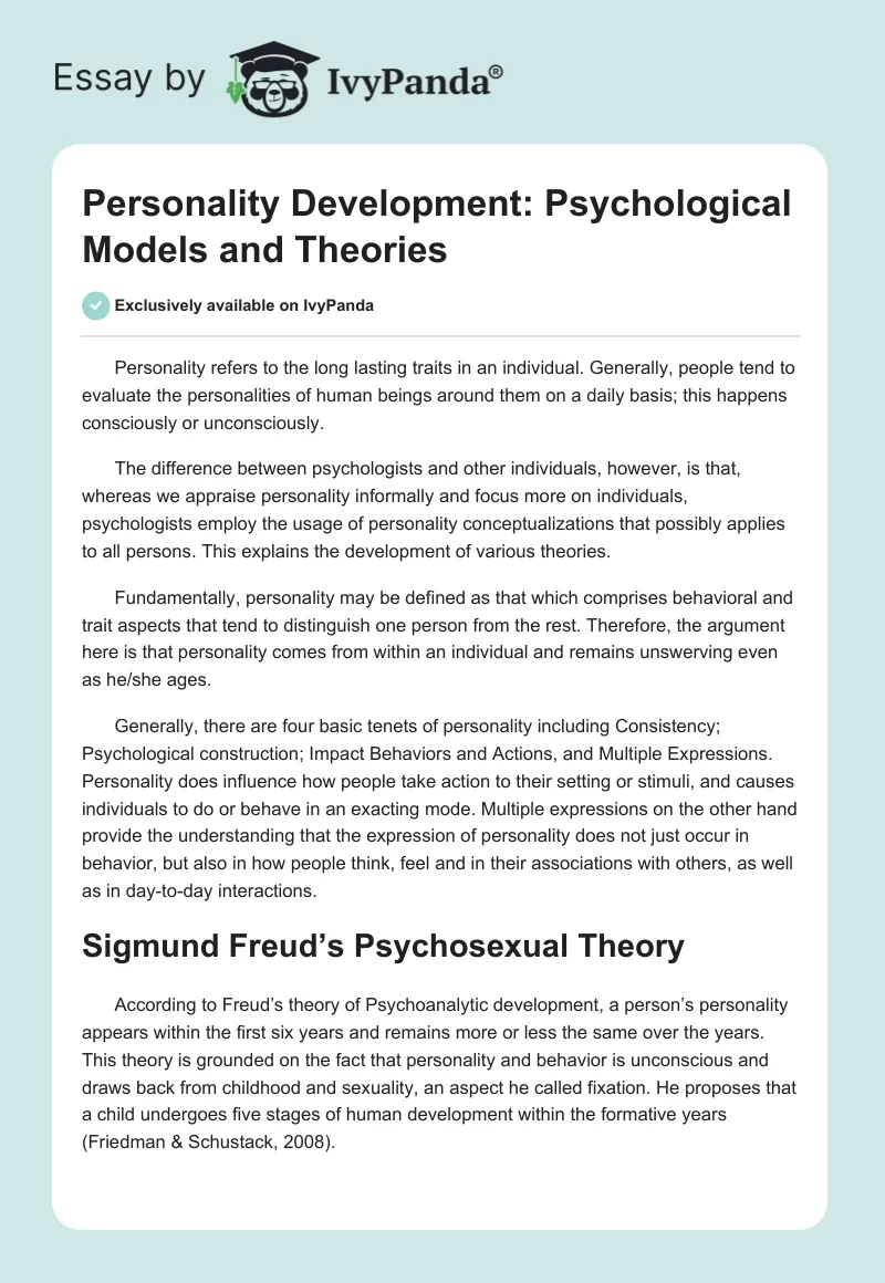 Personality Development: Psychological Models and Theories. Page 1