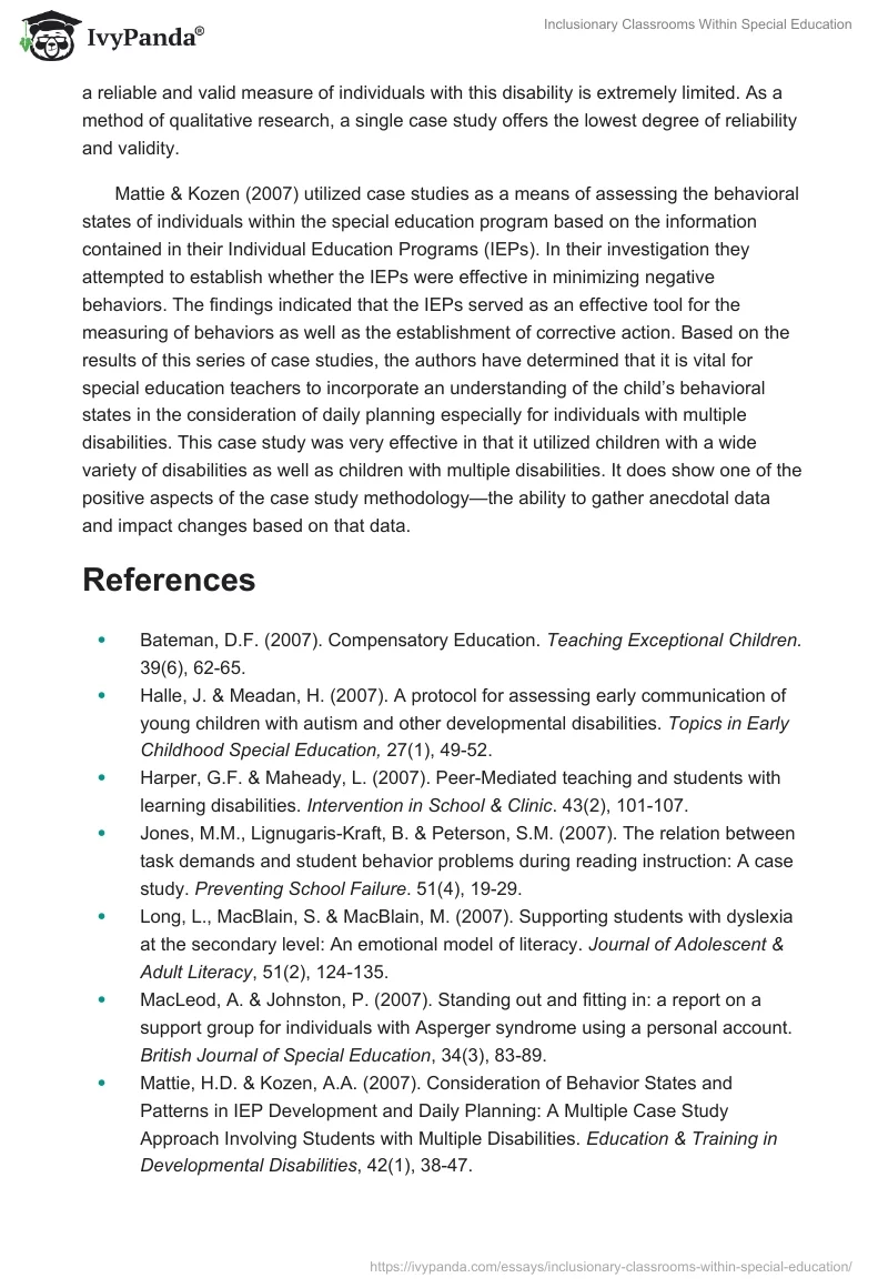 Inclusionary Classrooms Within Special Education. Page 4