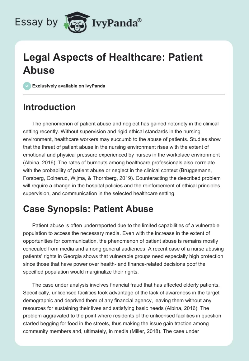 Legal Aspects of Healthcare: Patient Abuse. Page 1