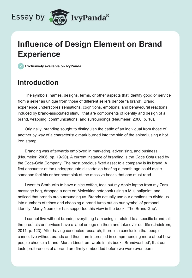 Influence of Design Element on Brand Experience. Page 1