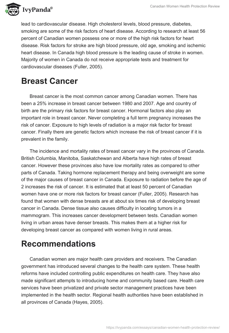 Canadian Women Health Protection Review. Page 3