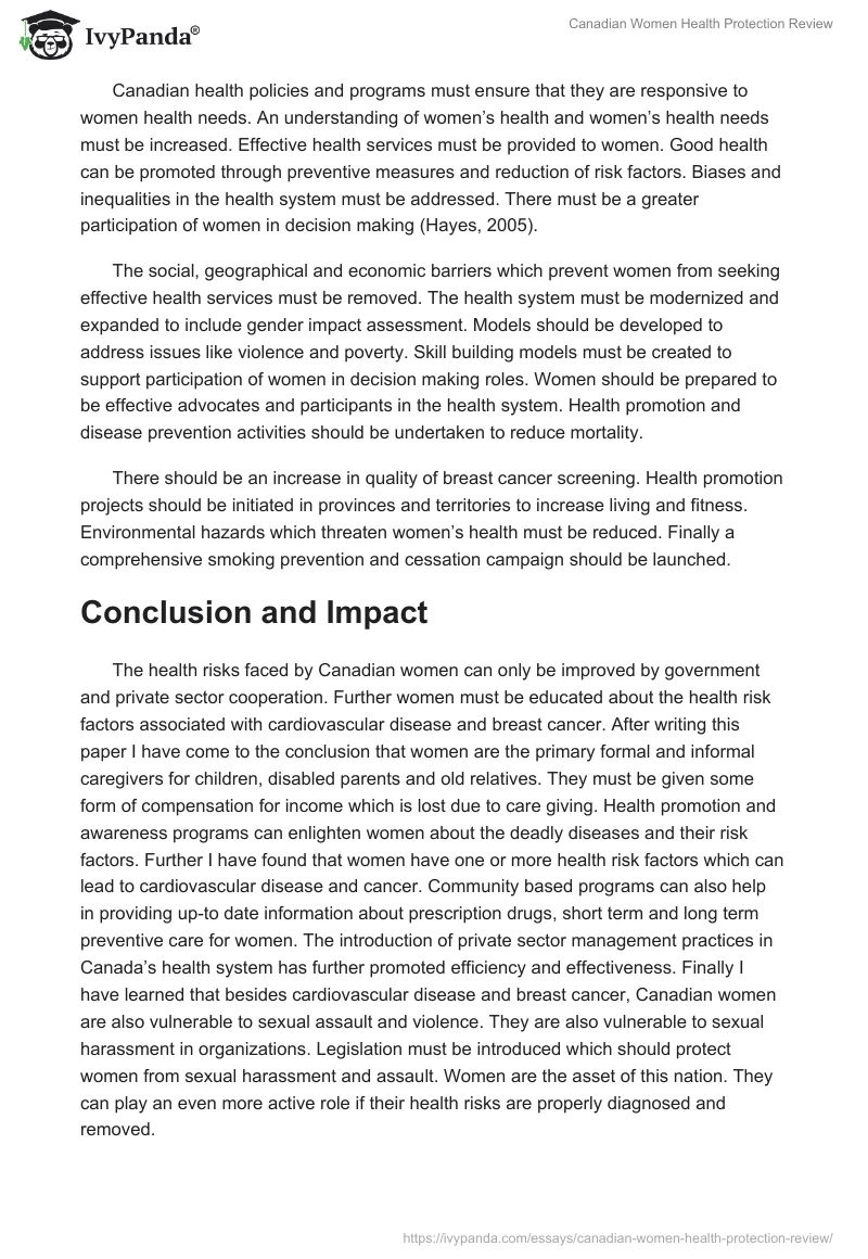 Canadian Women Health Protection Review. Page 4