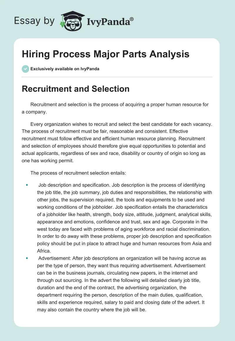 Hiring Process Major Parts Analysis. Page 1