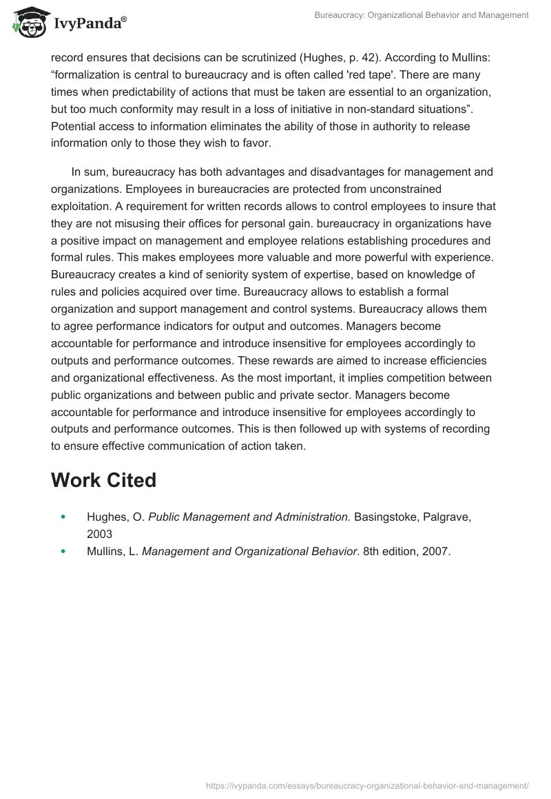 Bureaucracy: Organizational Behavior and Management. Page 3