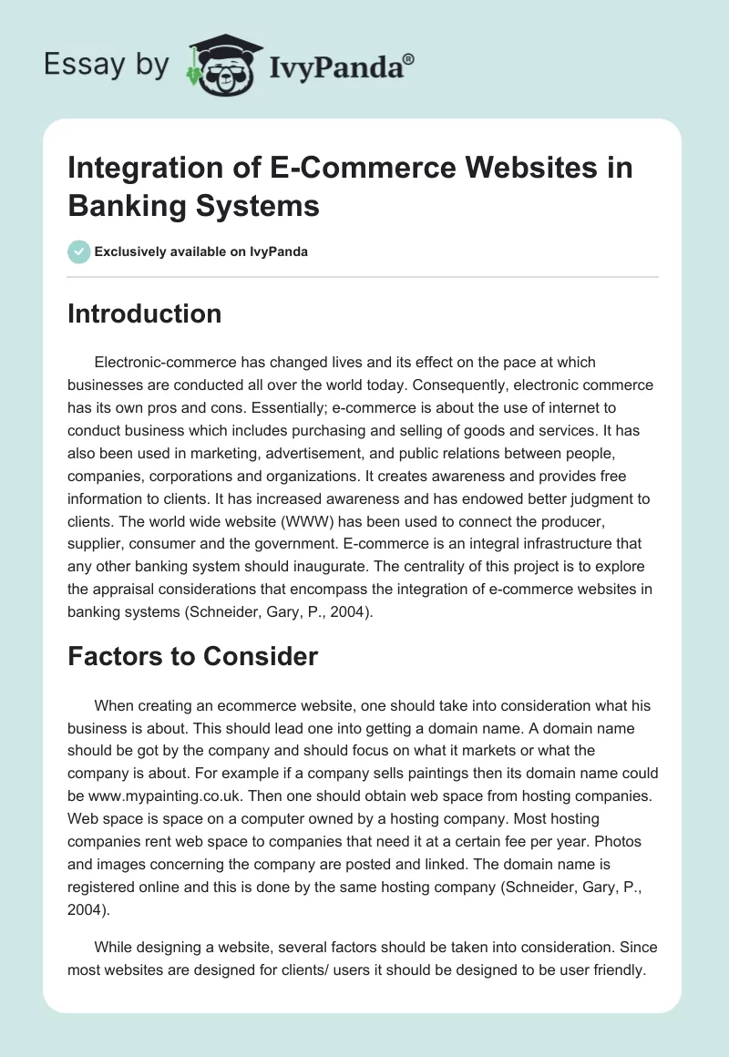 Integration of E-Commerce Websites in Banking Systems. Page 1