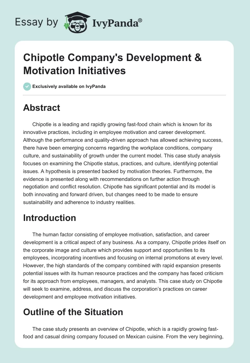 Chipotle Company's Development & Motivation Initiatives. Page 1