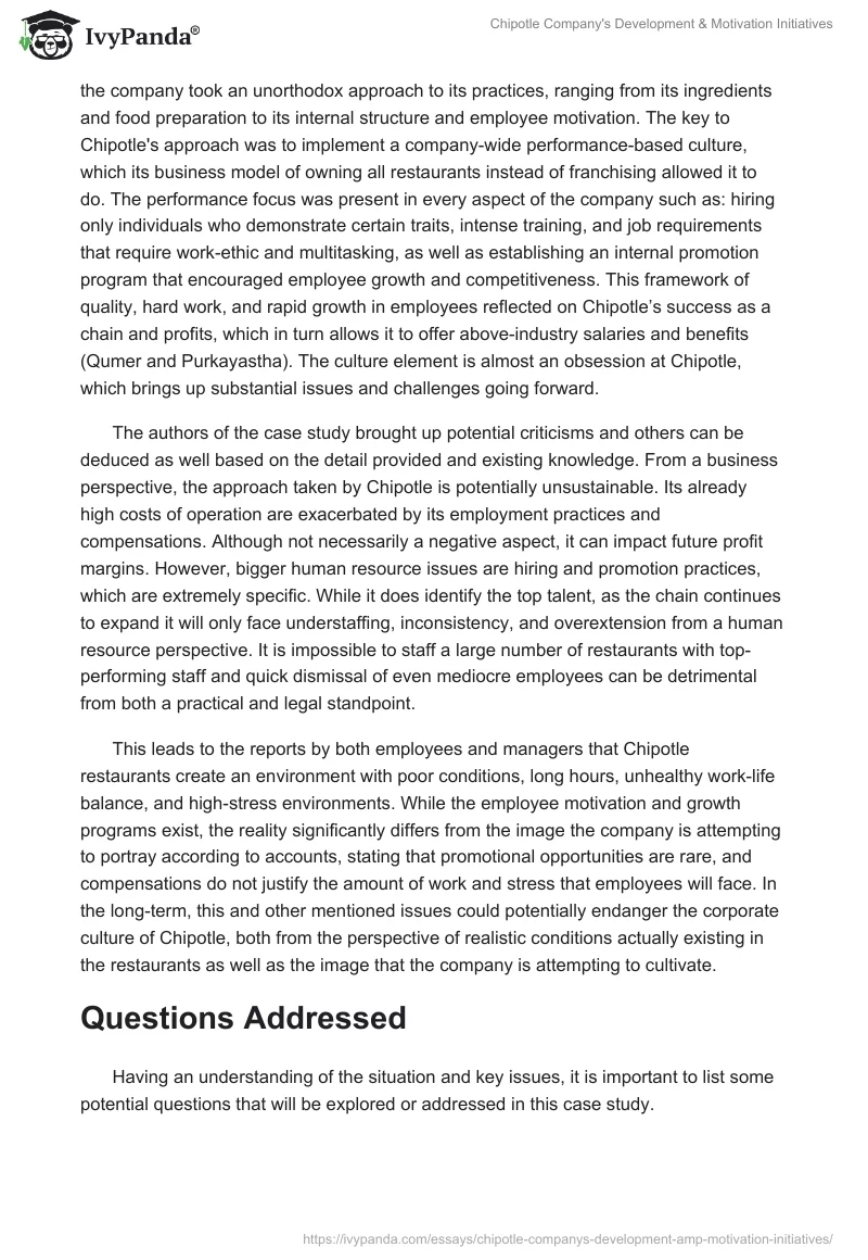 Chipotle Company's Development & Motivation Initiatives. Page 2
