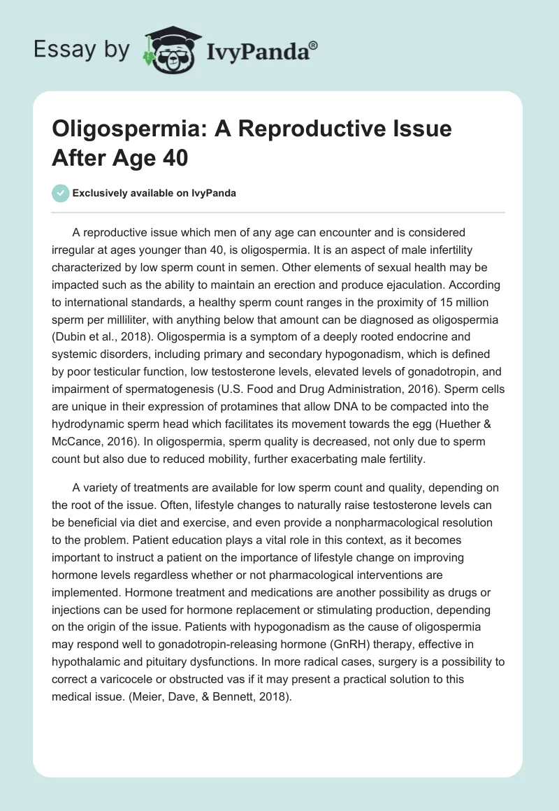 Oligospermia: A Reproductive Issue After Age 40. Page 1