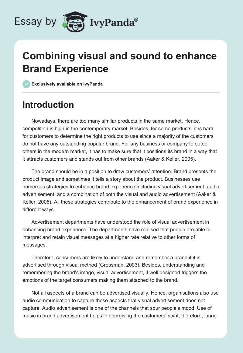Combining Visual and Sound to Enhance Brand Experience. Page 1
