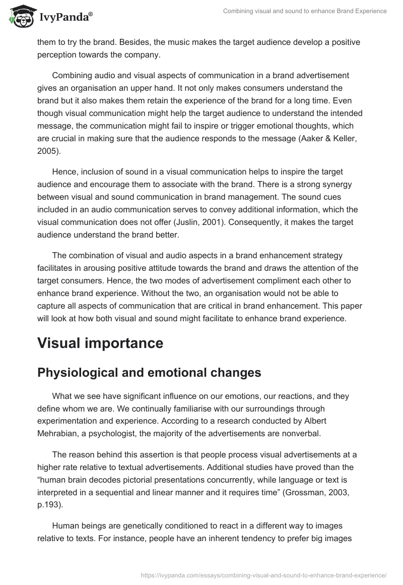 Combining Visual and Sound to Enhance Brand Experience. Page 2