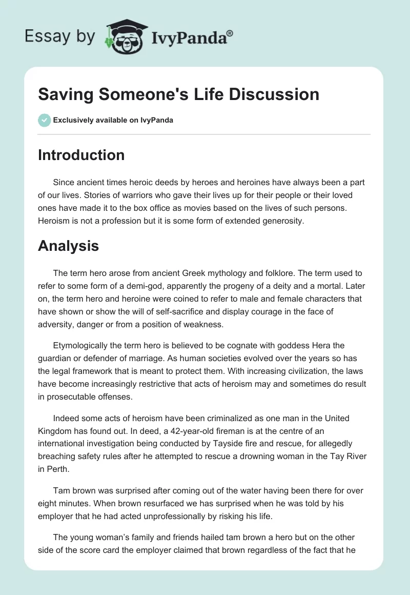 Saving Someone's Life Discussion. Page 1
