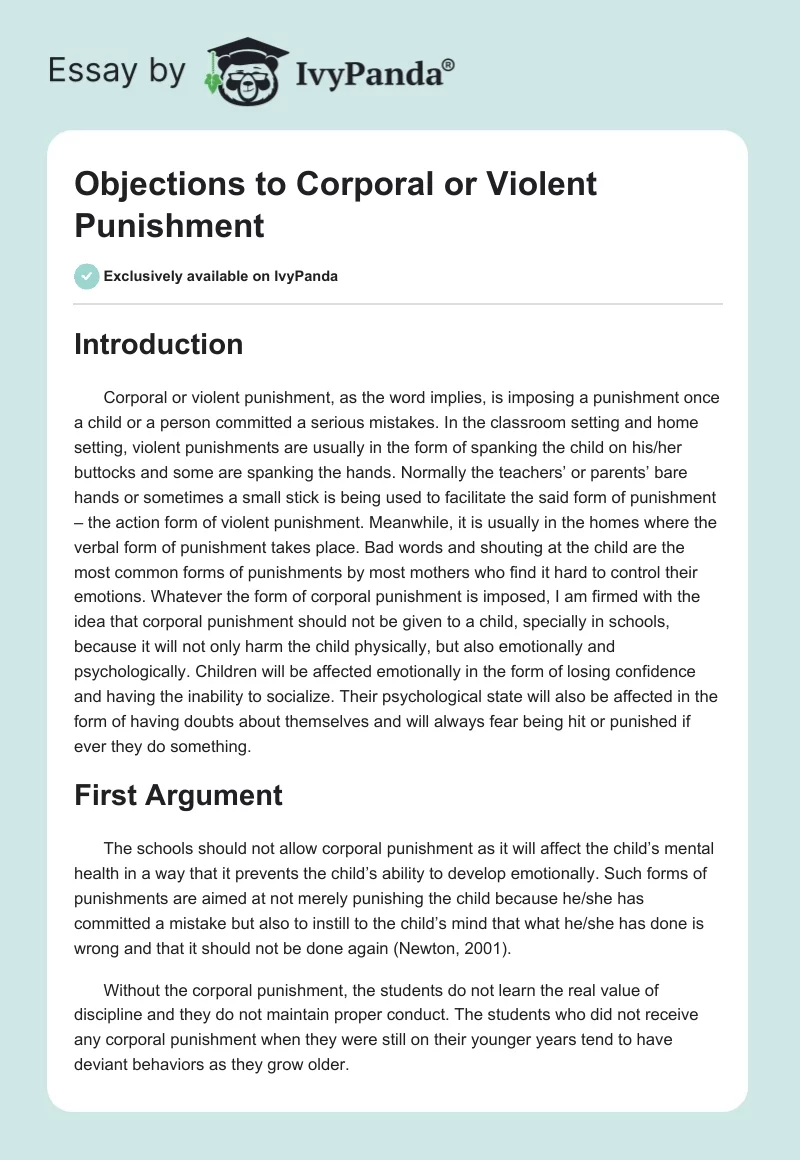 Objections to Corporal or Violent Punishment. Page 1