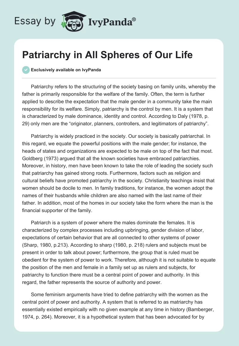 Patriarchy in All Spheres of Our Life. Page 1
