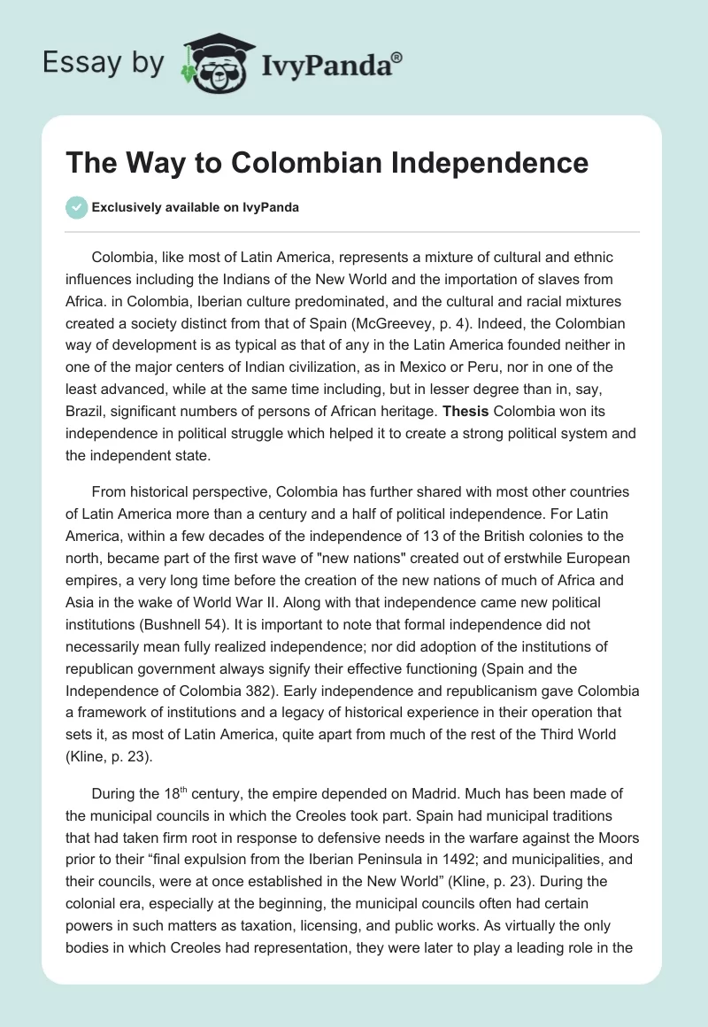 The Way to Colombian Independence. Page 1