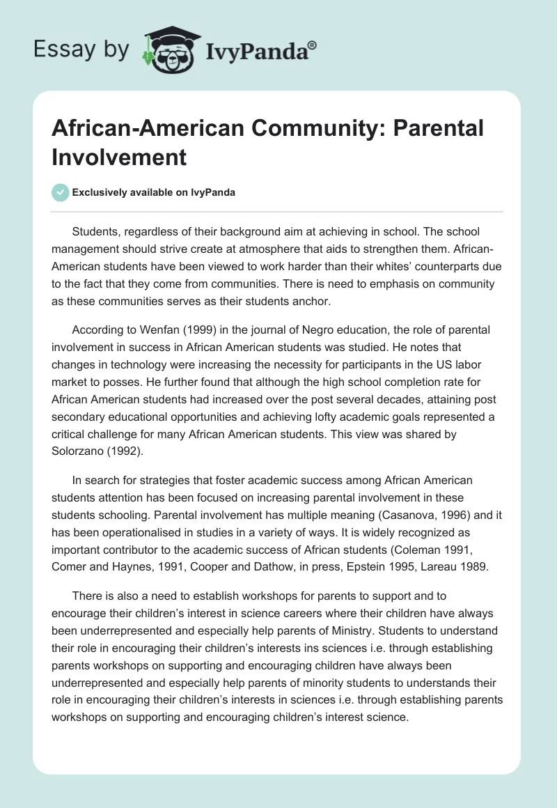 African-American Community: Parental Involvement. Page 1