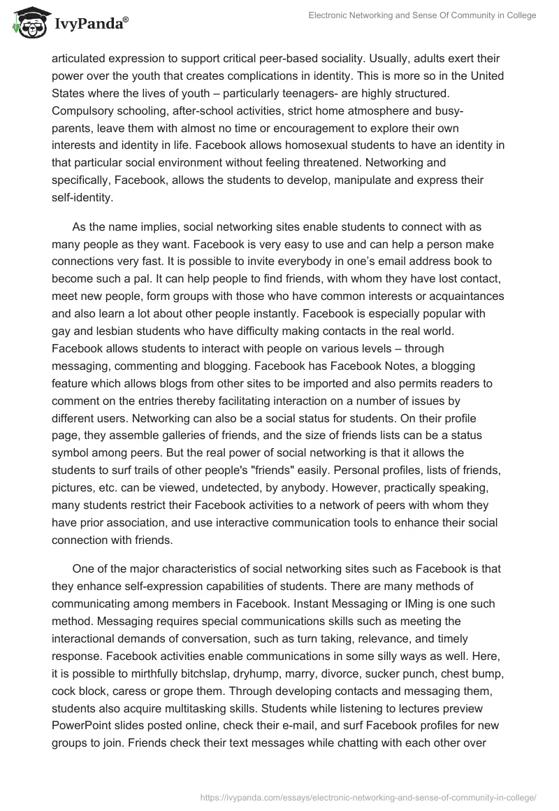 Electronic Networking and Sense Of Community in College. Page 2