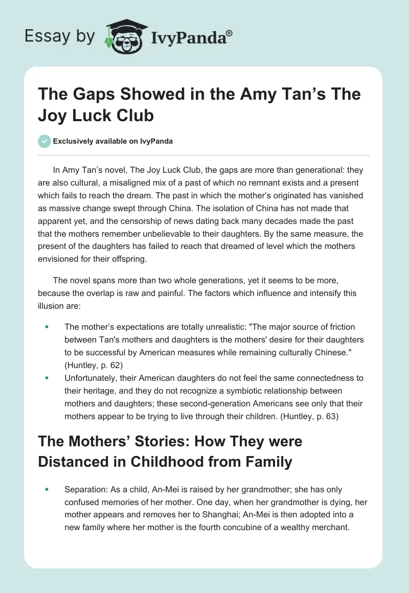 The Gaps Showed in the Amy Tan’s "The Joy Luck Club". Page 1
