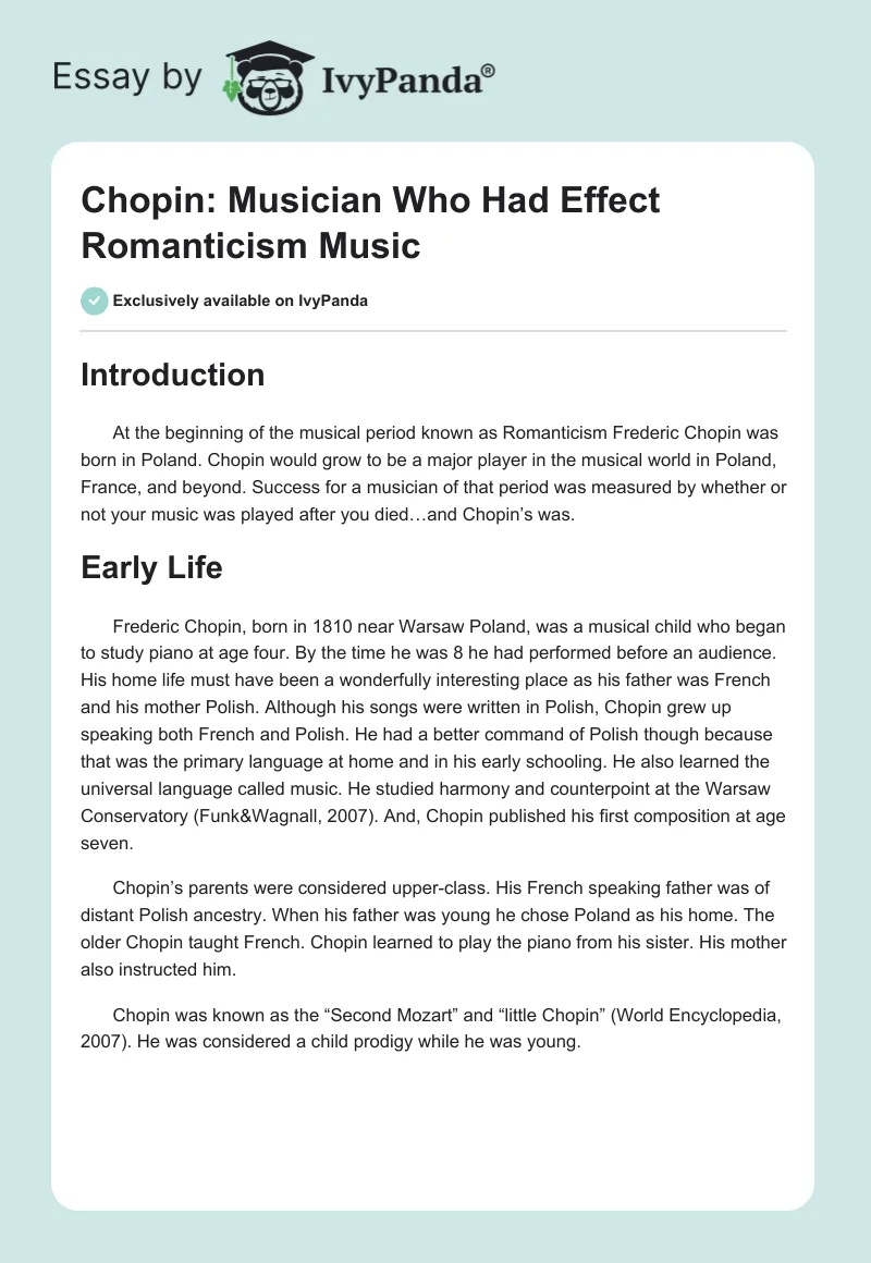 Chopin: Musician Who Had Effect Romanticism Music. Page 1
