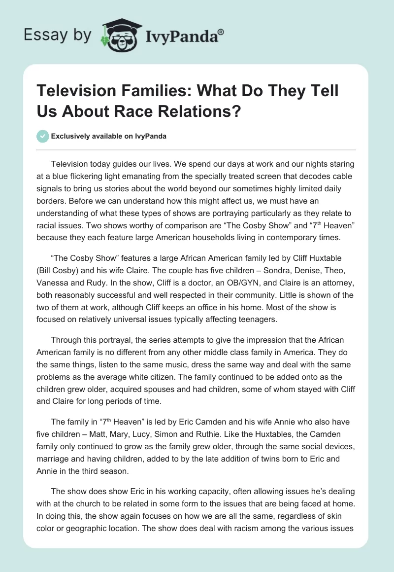 Television Families: What Do They Tell Us About Race Relations?. Page 1