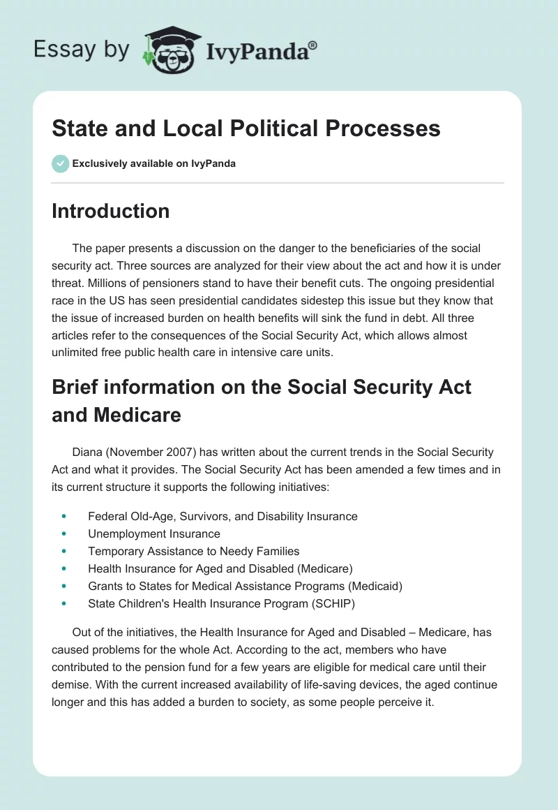 State and Local Political Processes. Page 1