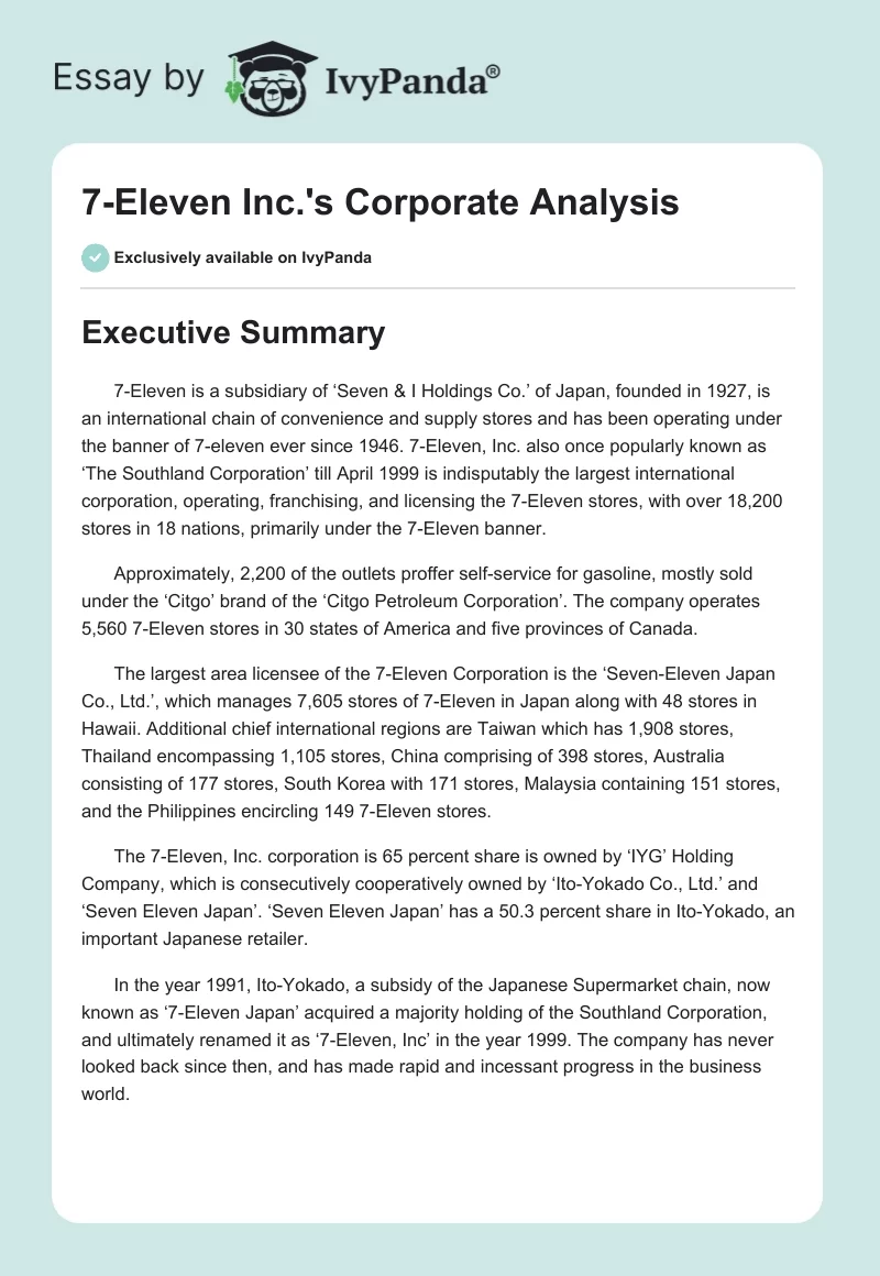 7-Eleven Inc.'s Corporate Analysis. Page 1