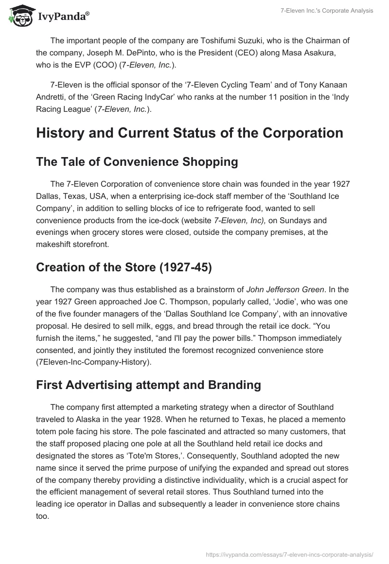 7-Eleven Inc.'s Corporate Analysis. Page 3