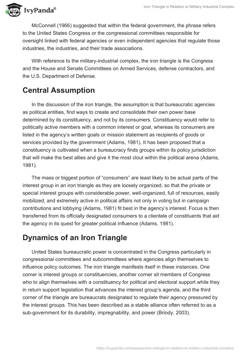 "Iron Triangle" in Relation to "Military Industrial Complex". Page 5