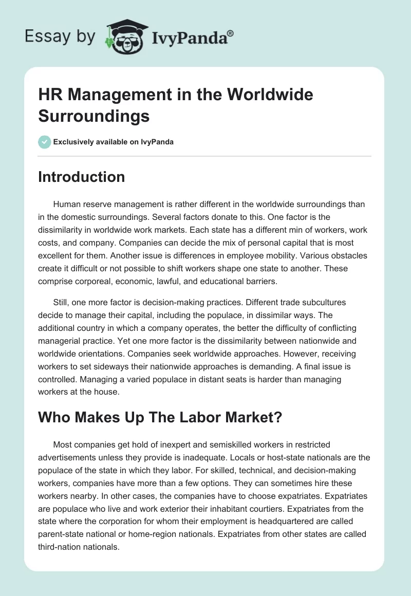 HR Management in the Worldwide Surroundings. Page 1