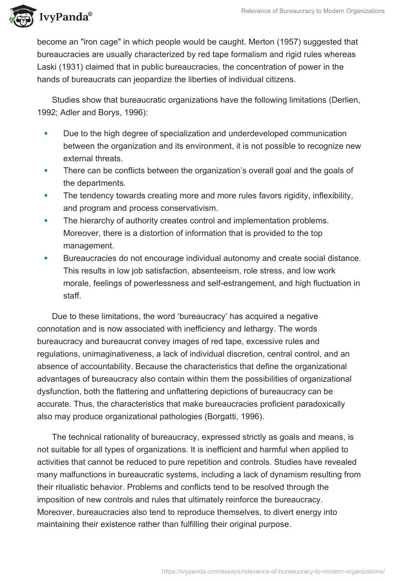 Relevance of Bureaucracy to Modern Organizations. Page 2
