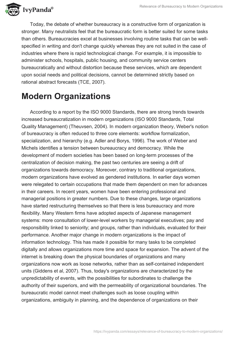 Relevance of Bureaucracy to Modern Organizations. Page 3