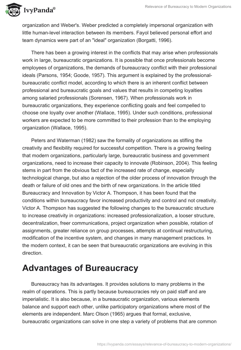 Relevance of Bureaucracy to Modern Organizations. Page 5