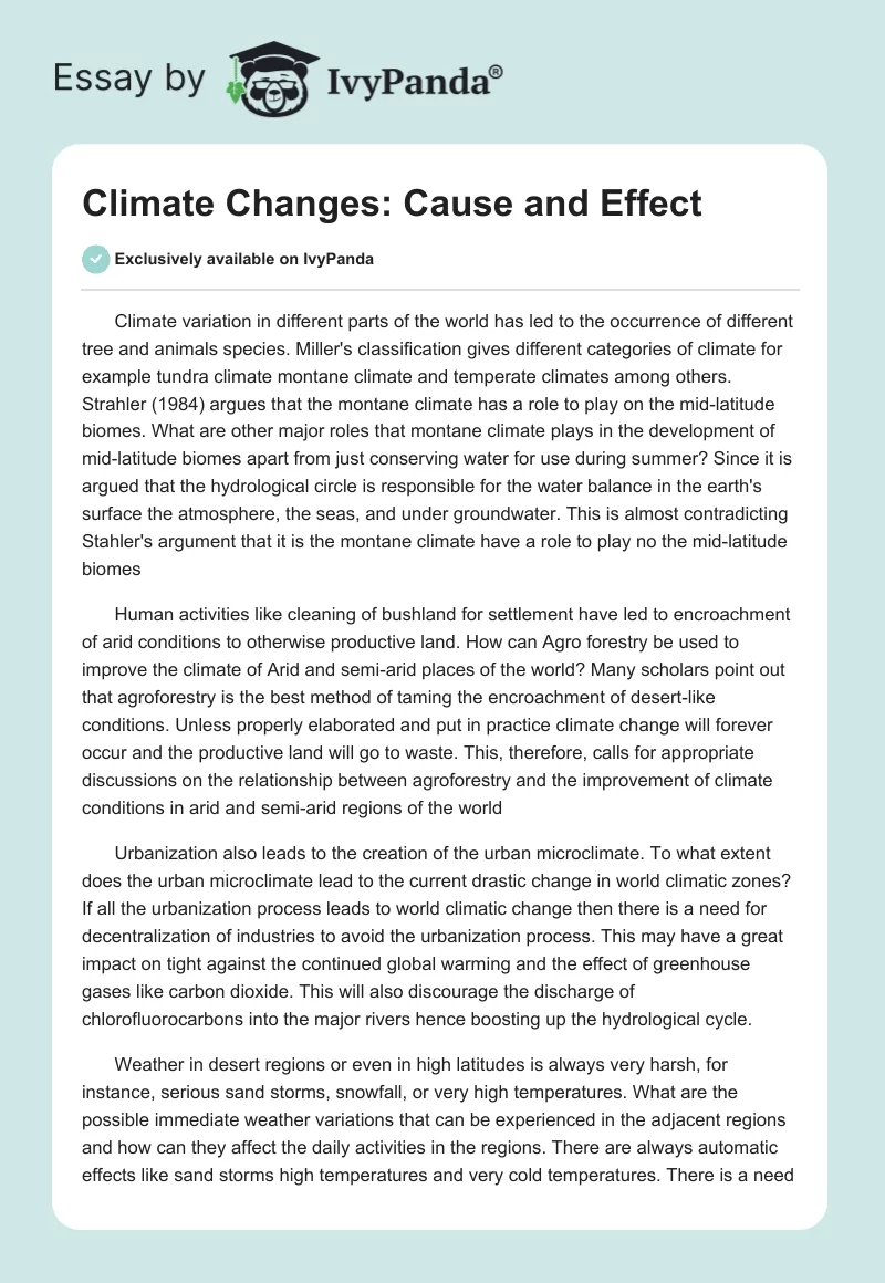 Climate Changes: Cause and Effect. Page 1