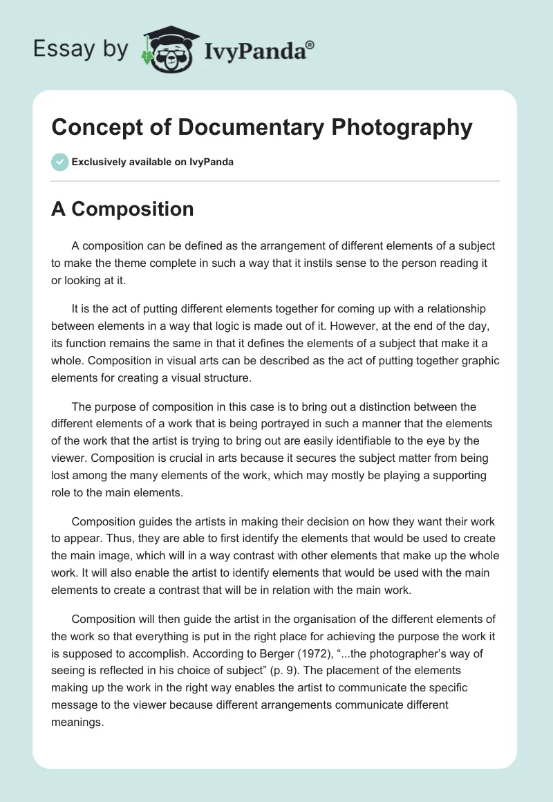Concept of Documentary Photography. Page 1