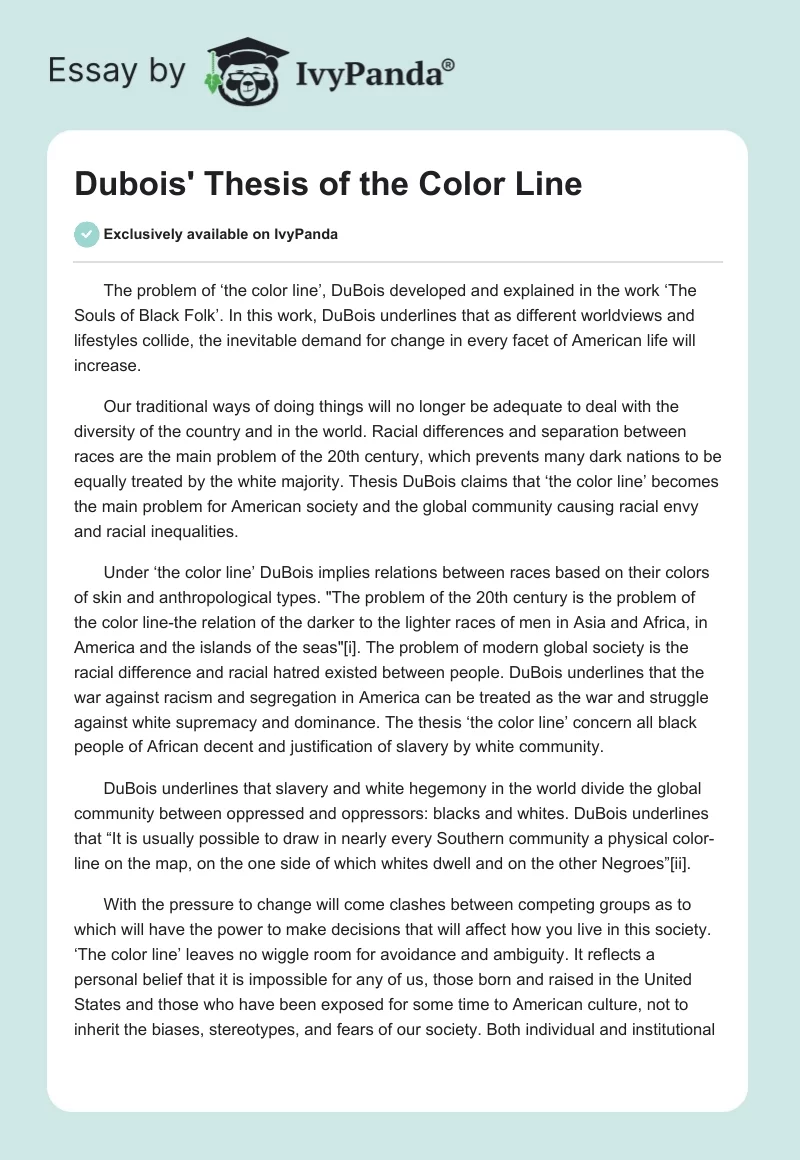 Dubois' Thesis of the Color Line. Page 1