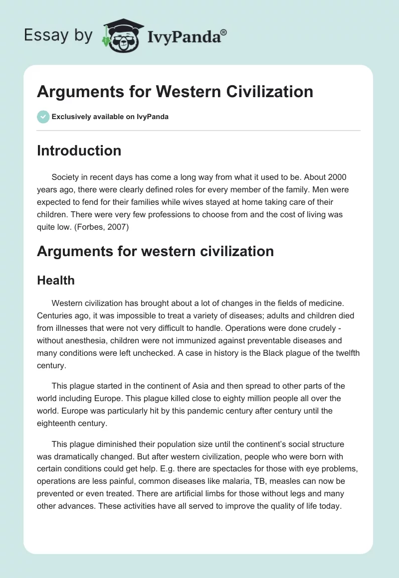 Arguments for Western Civilization. Page 1