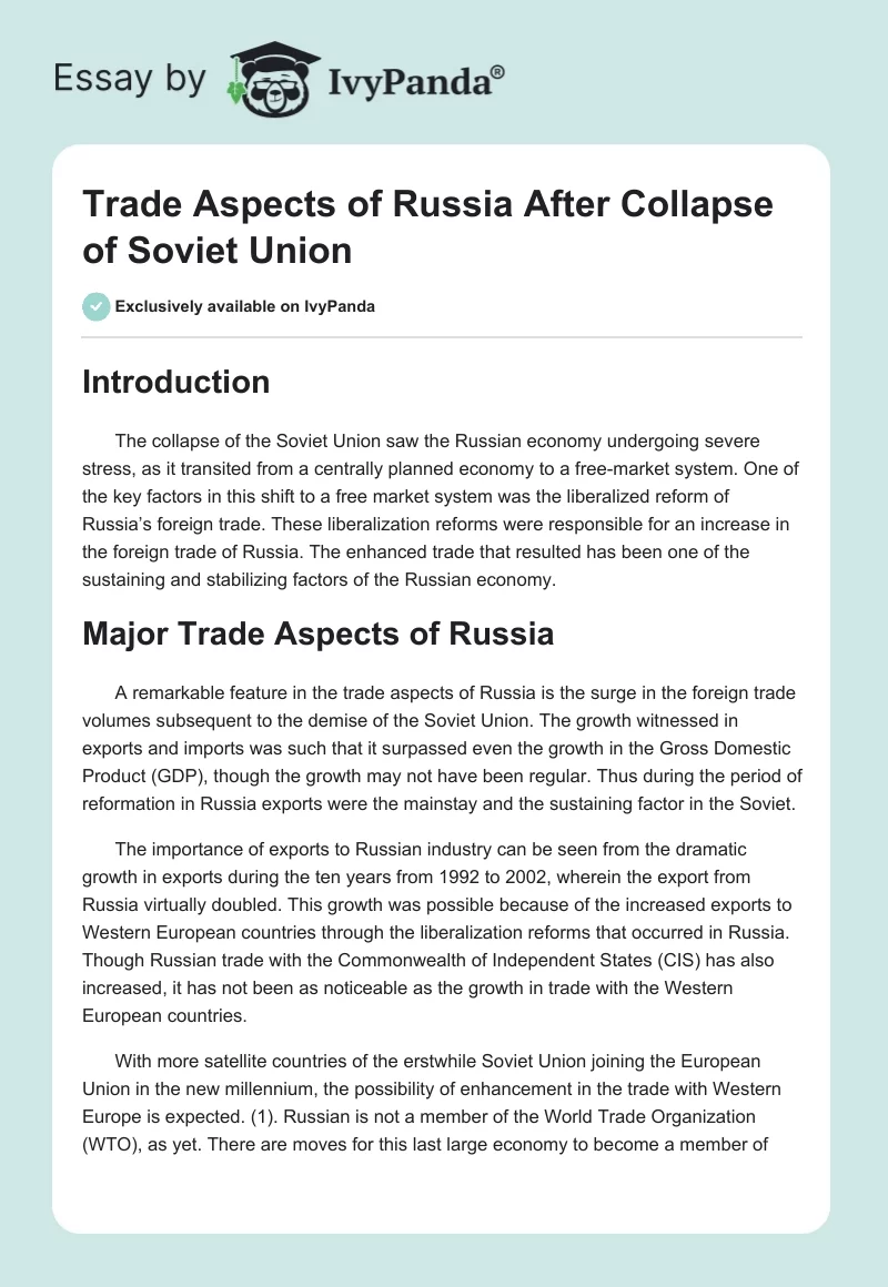 Trade Aspects of Russia After Collapse of Soviet Union. Page 1