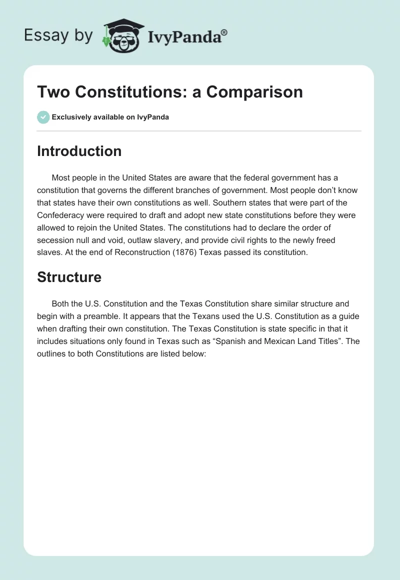 Two Constitutions: a Comparison. Page 1