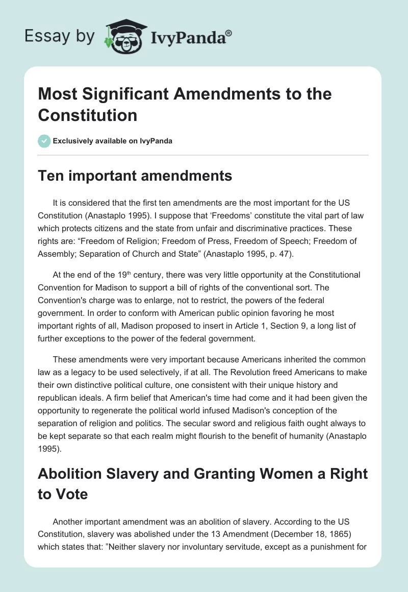 Most Significant Amendments to the Constitution. Page 1