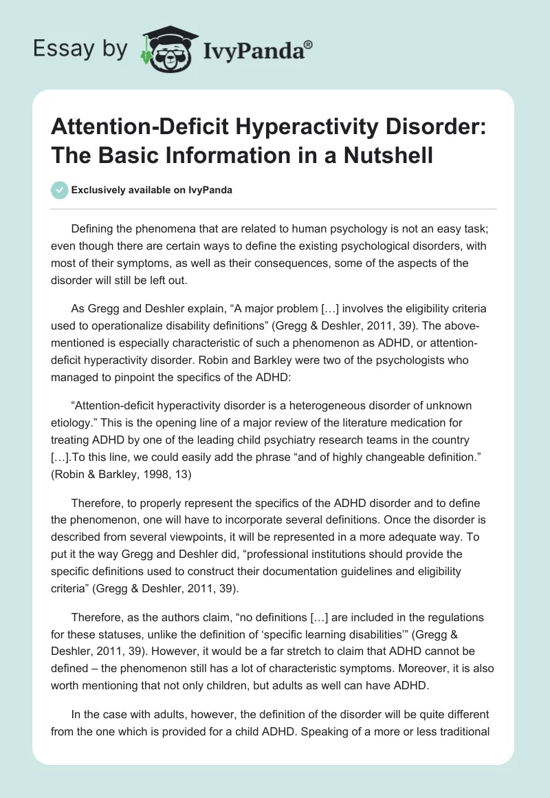 Attention-Deficit Hyperactivity Disorder: The Basic Information in a Nutshell. Page 1
