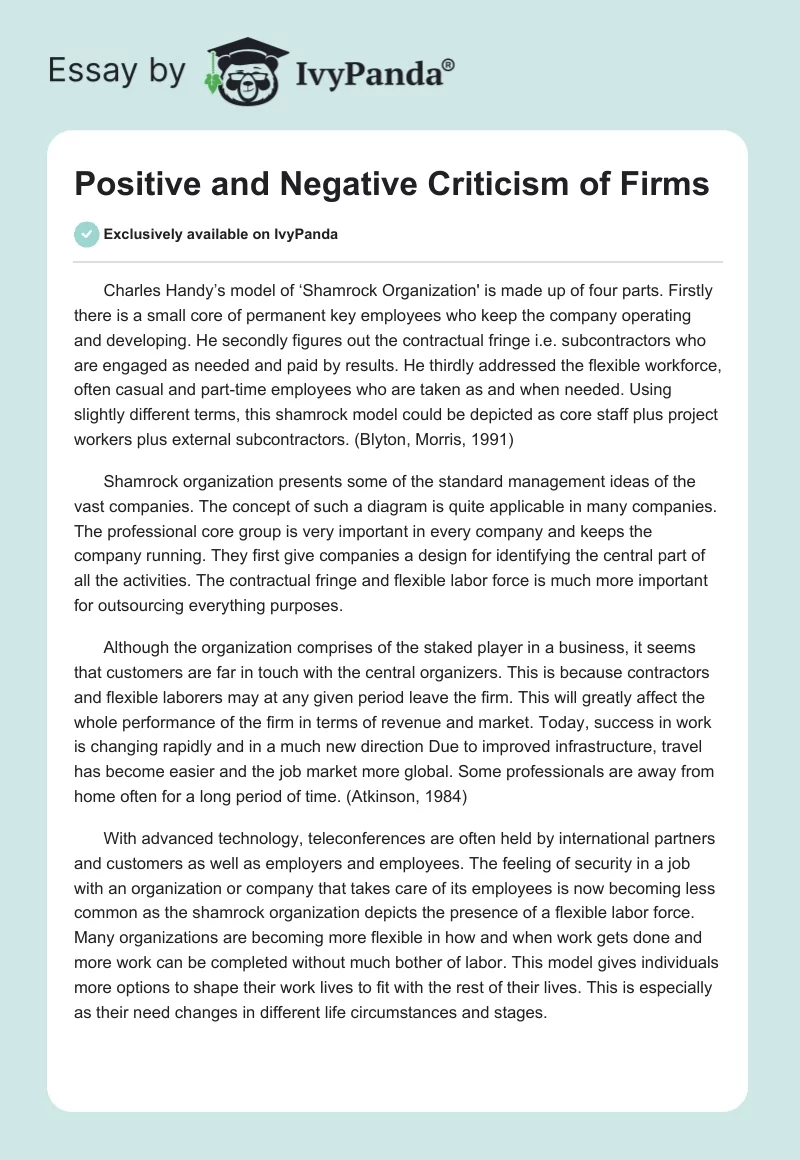 Positive and Negative Criticism of Firms. Page 1