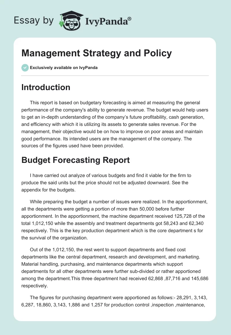 Management Strategy and Policy. Page 1