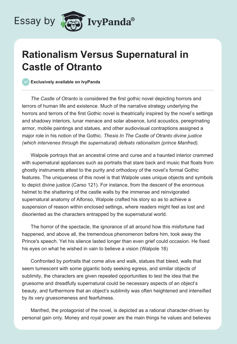 Rationalism Versus Supernatural in Castle of Otranto. Page 1