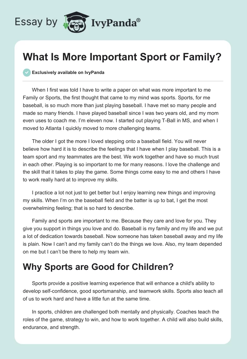What Is More Important Sport or Family?. Page 1