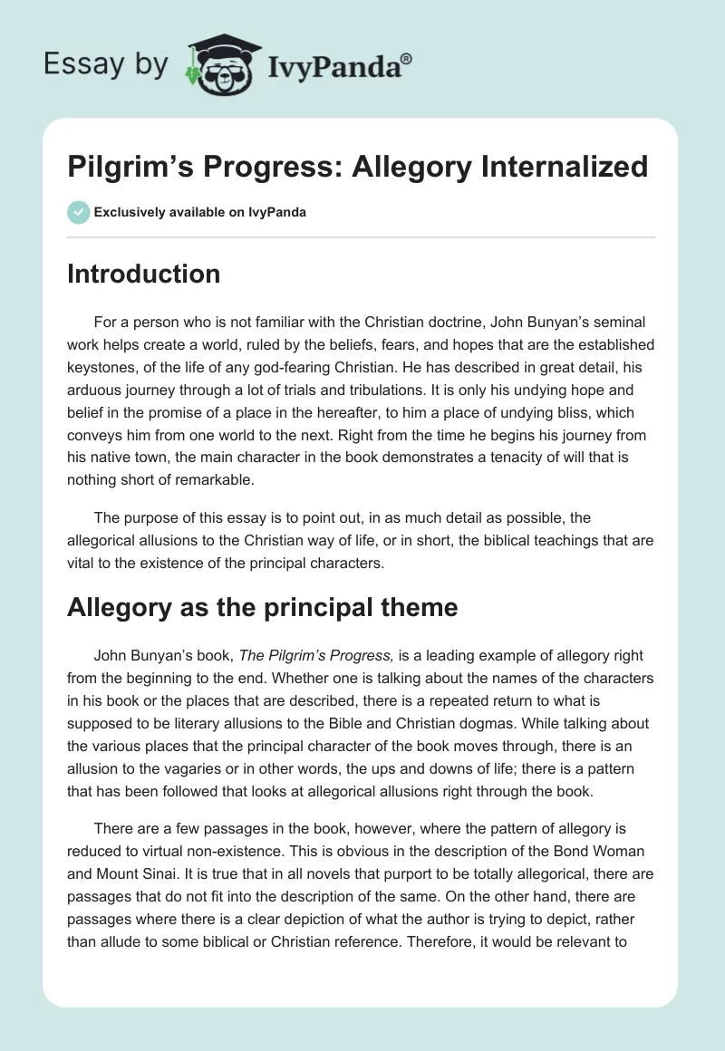 Pilgrim’s Progress: Allegory Internalized. Page 1
